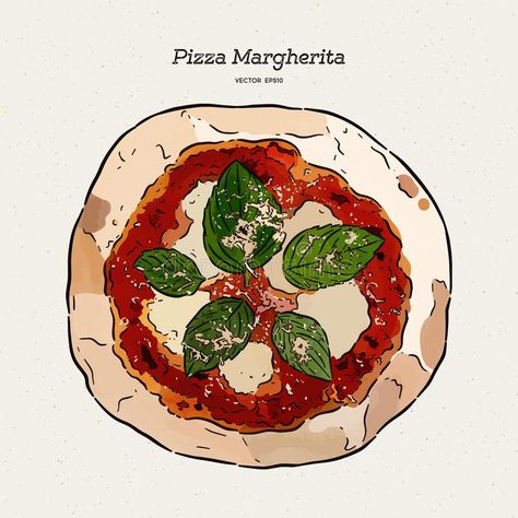 Simple Pizza Drawing, Pizza Sketch Drawing, Vintage Pizza Illustration, How To Draw Pizza, Pizza Illustration Drawings, Pizza Art Illustration, Pizza Drawings, Pizza Animation, Pizza Vector Illustration