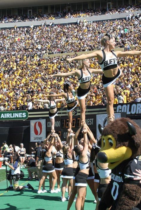 We love cheering on our Buffs! Boulder Aesthetic, Sko Buffs, Uc Boulder, Monica Murphy, Cu Boulder, Lectures Room, Colorado Boulder, Cheer Uniforms, College Cheer