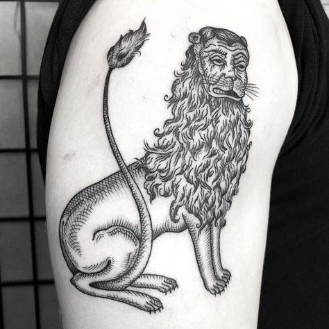 Lion on shoulder. Design based on medieval engraving! #tattoo #tattoodesign #tattoogirl #tatouage #tattoos #londontattoo #hammersmithtattoo… Medieval Engraving, Ignorant Tattoo, Engraving Tattoo, London Tattoo, Lion Tattoo, Shoulder Design, Girl Tattoos, Tattoo Ideas, Tattoo Designs