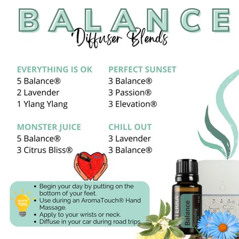 Balance Diffuser Blend, Peace Diffuser Blends, Wellness Box, Doterra Oil, Essential Oil Diffuser Recipes, Oil Diffuser Recipes, Clean Lifestyle, Diffuser Blend, Diffuser Recipes