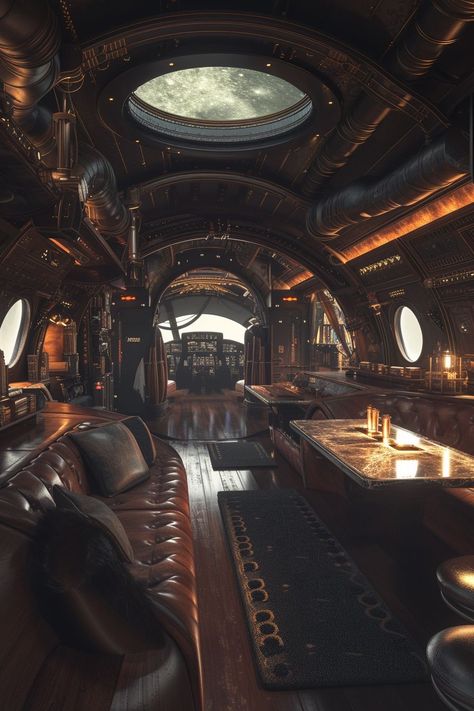 Bedroom Moody, Steampunk Ship, Scifi Interior, Apartment Bedroom Ideas, Baddie Apartment, Concept Vehicles Sci Fi, Sci Fi Architecture, Steampunk Airship, Space Ships Concept