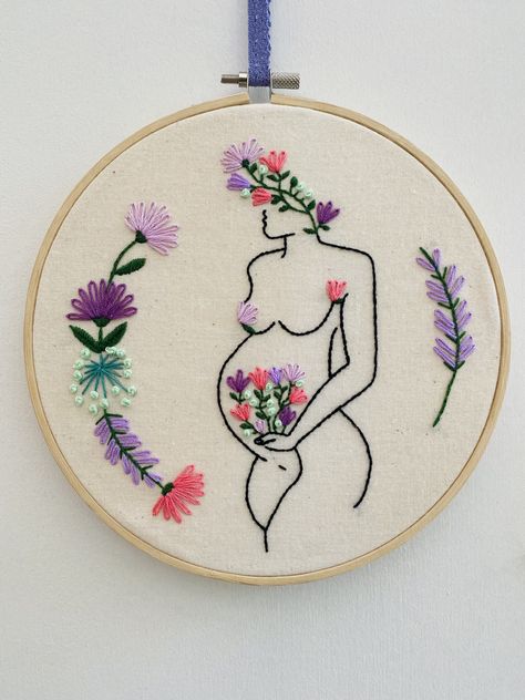 Midwife Embroidery, Pregnancy Embroidery, Maternity Embroidery, Uterus Cross Stitch, Feminist Embroidery Ideas, Pregnant Embroidery, Hand Embroidery Patterns Free, Handmade Embroidery Designs, Embroidery Neck Designs