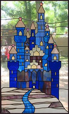 Castle Quilt, Blue Castle, Disney Stained Glass, Glass Castle, Stained Glass Quilt, Stained Glass Patterns Free, Stained Glass Crafts, Stained Glass Designs, Glass Projects