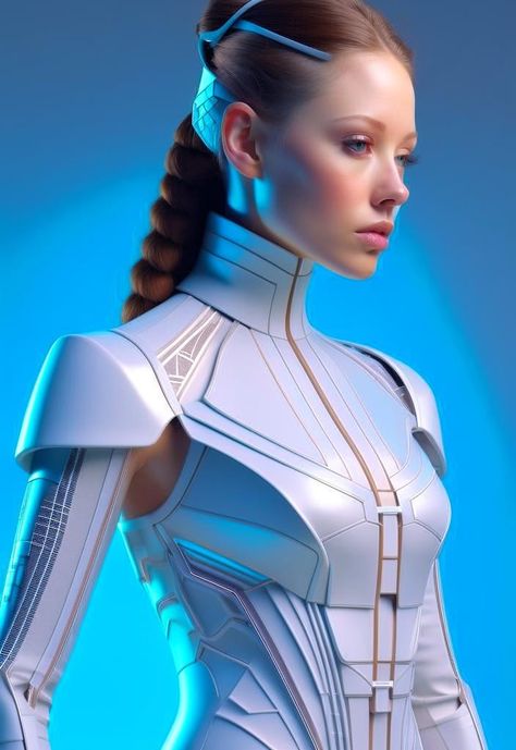 White Futuristic Outfit, White Futuristic, Blue, White