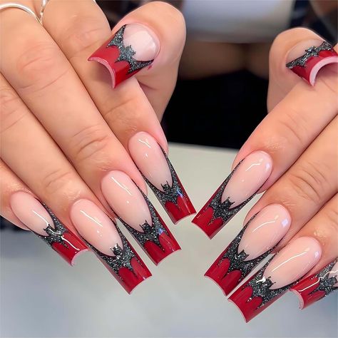 Nail Bat, Batman Nails, Vampire Nails, Bat Nails, Long Press On Nails, Halloween Acrylic Nails, Nagellack Trends, Nail Swag, Nagel Inspo