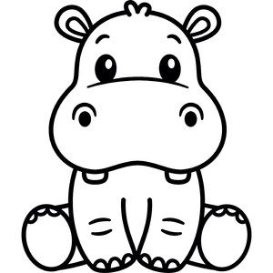 Silhouette Design Store - D-297414 Hippo Birthday Party Decorations, Cute Animal Outlines, Cute Baby Animals Drawings, Cute Drawings Animals, Cricut Animals, Free Coloring Pages For Kids, Animal Outline, Easy Animal Drawings, Baby Animal Drawings