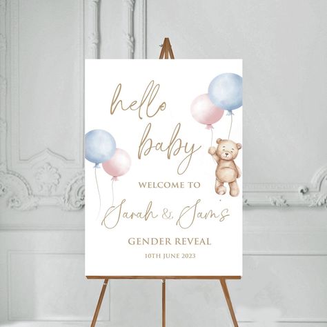 Gender Reveal Party Welcome Sign, gender Sign Welcome to Baby gender Sign print poster Large Welcome Sign, Foamboard Teddy Bear Pink Blue by LacunaDesignOnline on Etsy Gender Reveal Sign Board, Welcome Sign For Gender Reveal Party, Welcome To Our Gender Reveal Sign, Gender Reveal Entrance Sign, Gender Reveal Entrance Decor, Welcome Gender Reveal Sign, Gender Reveal Board Ideas, Gender Reveal Decorations Indoor, Gender Reveal Welcome Board