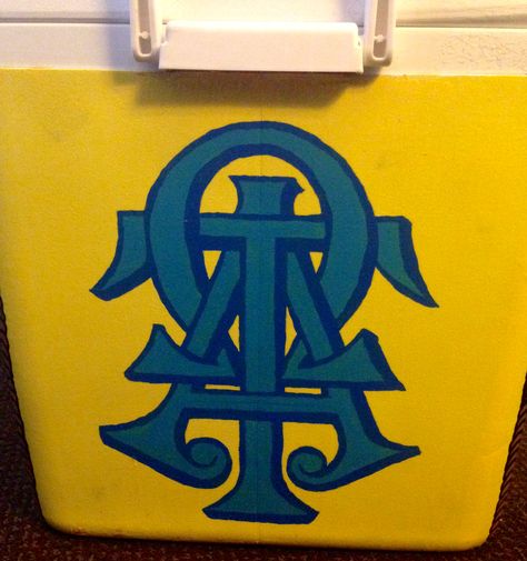 My cooler for ATO Formal! Ato Cooler, Painted Fraternity Coolers, Formal Cooler Ideas, Fraternity Formal, Formal Cooler, Fraternity Coolers, Frat Coolers, Cooler Painting, Sorority Paddles