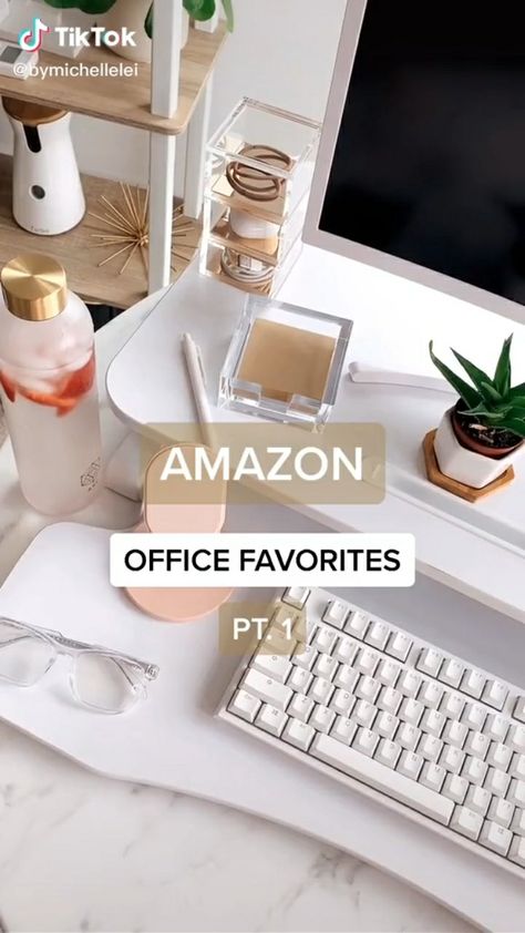 Office Desk For Home Small Spaces, Pretty Desk Organization, Desk Gadgets Office, Amazon Desk Organization, Small Office Space Decor, Glam Office Ideas, Office Revamp, Office Finds, Amazon Office