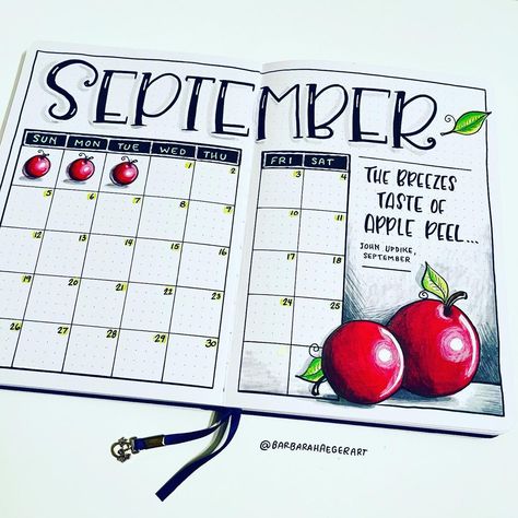 Barbara Haeger on Instagram: “I love drawing and painting apples. I did these with marker, then colored pencils to blend and white gel pen for the highlights. What’s up…” 2024 Bujo, Bullet Journal Monthly Spread, Bullet Journal Font, Journal Fonts, I Love Drawing, Journal Spreads, Bullet Journal Notebook, Drawing And Painting, White Gel Pen