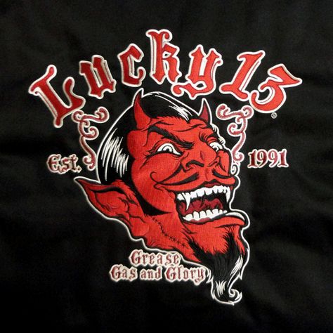 Lucky 13 Devil Face, Rockabilly Art, The Grease, Rock N Roll Style, Lucky 13, Red Devil, Ange Demon, Garage Art, Work Jacket