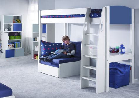 Stompa UNOS High Sleeper Frame with Desk and Chair Bed ONLY Cama Closet, L Shaped Bunk Beds, Sleepover Beds, High Sleeper Bed, Ideas Habitaciones, Bunk Bed With Desk, Mid Sleeper Bed, High Sleeper, Childrens Bedroom Furniture