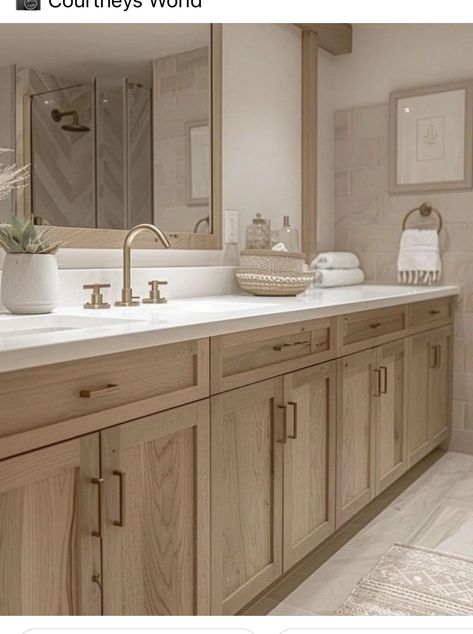 Nuetral Pallete Bathrooms, Light Brown Bathroom Ideas, Neutral Bathroom Ideas Earth Tones, Tan Bathroom Ideas, Tan Bathroom, Brown Bathroom Ideas, Wood Bathroom Cabinets, Neutral Bathroom, Brown Bathroom