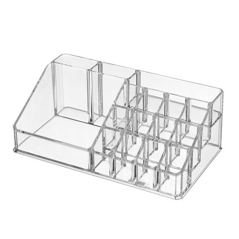 Transparent cosmetic storage organizer with 16 slots, made from polystyrene.Features:Available in different sizes and modelsMade from polystyreneProduct Type: Makeup OrganiserPrimary Material: PlasticMount Type: FreestandingNumber of Pieces Included: 1Pieces Included: N/ACompartments: YesNumber of Compartments: 16Life Stage: AdultCountry of Origin: ChinaFinish: ClearHeat Resistant: Rust Resistant: Spefications:Composite Wood Product (CWP): NoCARB Phase II Compliant (formaldehyde emissions): Chem Slots Decoration, Rangement Makeup, Cosmetics Display Stand, Acrylic Storage Box, Makeup Display, Lipstick Organizer, Acrylic Organizer Makeup, Lipstick Tube, Countertop Storage