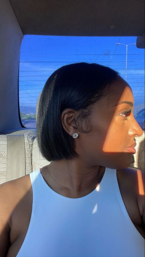 Faceovermatter Short Hair, Bob On Black Women Real Hair, Neck Length Hair Black Women, Short Bob Silk Press, Black Women Bobs Haircuts, Bob Natural Hairstyles For Black Women, Natural Hair Bob Cut Black Women, Short Relaxed Hairstyles For Black Women, High Ponytail Hairstyle