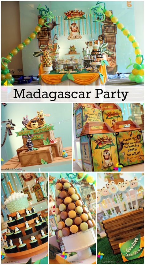 Great Madagascar party ideas for a boy birthday! See more party ideas at CatchMyParty.com. #madagascar #boybirthday Madagascar 1st Birthday Party, King Julien Birthday Party, Madagascar Birthday Party Ideas, King Julian Birthday Party, Lemur Birthday Party, Madagascar Theme Party, Madagascar Party Ideas, Madagascar Party Decorations, Madagascar Birthday Cake