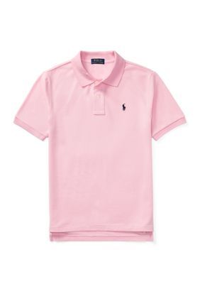 Cut from lightweight, breathable cotton mesh, this Polo shirt is just as classic as Dad's, down to Ralph Lauren's signature embroidered pony at the chest. | Ralph Lauren Childrenswear Boys 8-20 Cotton Mesh Polo Shirt, Pink, Small Polo Shirt Outfits, Pink Polo Shirt, Kids Uniforms, Pink Polo, Polo Shirt Colors, Polo Classic, Pink Men, Ralph Lauren Boys, Striped Polo Shirt