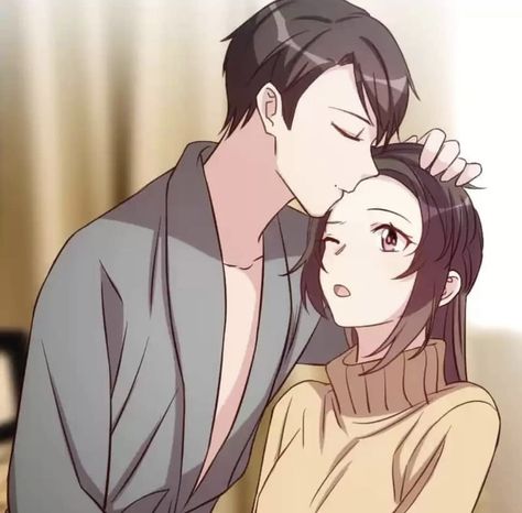 Forehead kiss Forehead Kiss Anime Couple, Kiss Forehead Anime, Anime Forehead Kiss, Forehead Kiss Drawing Reference, Forhead Kiss Drawings, Kissing Forehead Reference, Forehead Kiss Reference, Forehead Kiss Drawing, Guys With Black Hair