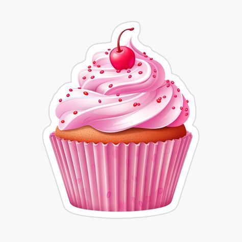 Get my art printed on awesome products. Support me at Redbubble #RBandME: https://www.redbubble.com/i/sticker/Pink-Cupcake-With-Cherry-by-NomNomSticker/158518858.EJUG5?asc=u Cake Sticker Design, Cherry Sticker, Cupcake Icon, Cricut Stickers, Cupcake Logo, Candy Cake, Candyland Decorations, Pink Cupcakes, Food Stickers