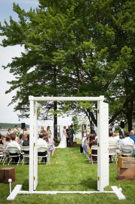 Garden wedding, DIY Double Door ceremony entrance! // image: Brittany Rae Photography Wedding Doors Outside Outdoor Ceremony, Outdoor Wedding With Doors Entrance, Wedding Doors Entrance Outdoor Ceremony Diy, Outdoor Wedding Doors Entrance Diy, Double Door Wedding Entrance, Wedding Ceremony Decorations, Exterior Decor, Ceremony Decorations, Garden Wedding