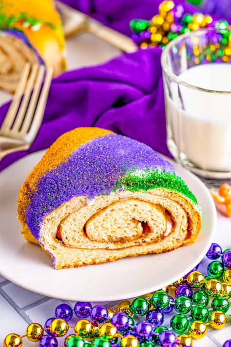 A delicious Mardi Gras treat, this King Cake Recipe will be a colorful addition to your party table. Fun, flavorful and a great breakfast or dessert for the whole family! Easy Recipes For Family, King Cake Recipe Easy, King Cake Recipe, Mardi Gras King Cake, King Cake, Bread Maker, At The Table, Warm Milk, Instant Yeast