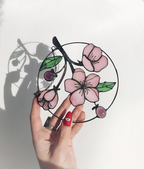 Stained Glass Home, Diy Stained Glass Window, Flower Suncatcher, Pink Thanksgiving, Garden Window, Glass Home Decor, Glass Diy, Stained Glass Decor, Glass Home