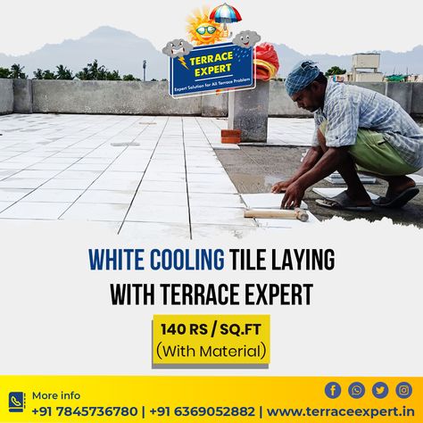 Transform Your Terrace with Expert Cool Roof Tile Installation. Choose Terrace Expert in Chennai Today! ✅ Call Us: +91 7845736780 | +91 6369052882 #terraceexpert #coolingtilelaying #rooftileslaying #terracetilelaying #weatheirngtile #tilelaying #coolrooftiles #coolingtiles #weatheringtile #waterproofcoating #coolcoating #paint #roofleakage #roof #roofproblem #chennai Roof Problems, Terrace Tiles, Water Proofing, Cool Coats, Cool Roof, Roof Tiles, Waterproof Coat, Tile Installation, Chennai