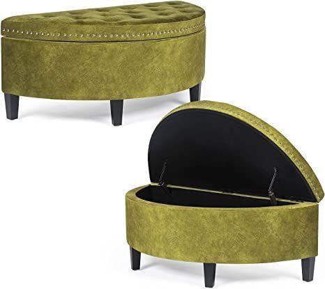 Joveco Storage Bench Half Moon Button Tufted Ottoman for Bedroom Entryway Toy Chests & Storage Room Organizer (Olive Green) Ottoman For Bedroom, Storage Bench For Bedroom, Ottoman Storage Bench, Bench For Bedroom, Room Organizer, Toy Chests, Storage Bench Bedroom, Storage Room Organization, Tufted Storage Ottoman