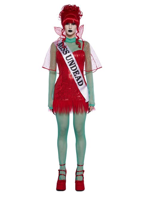 Sexy Womans Halloween Costume Beetlejuice Miss Argentina Undead Receptionist Costume Set - Red