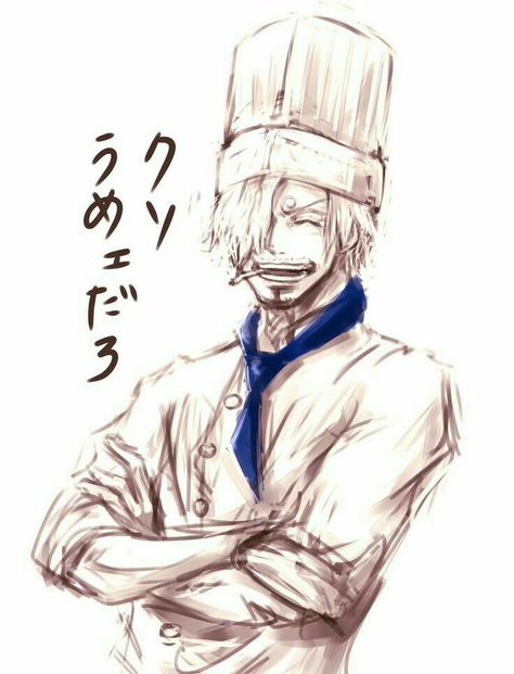 Vinsmoke Sanji, chef, text, smiling, outfit, hat; One Piece Sanji Cooking, One Piece Sanji, Vinsmoke Sanji, Sanji Vinsmoke, One Piece Man, Nico Robin, Roronoa Zoro, Anime One, One Piece Manga