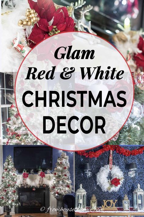 I love this beautiful red, white and gold Christmas decor color scheme. It's so beautiful and feels very festive for the holidays Gold Christmas Home Decor, White And Gold Christmas Decor, White And Gold Christmas, Red Gold Christmas, Red And Gold Christmas, Christmas Home Decor Ideas, Glam Christmas Decor, White Garland, Silver Christmas Decorations