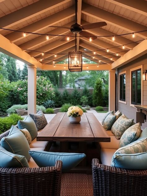 Back Porch Dining, Porch Dining, Back Patio, Back Porch, Beams, Building A House, Outdoor Living, Porch, Patio