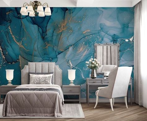 Bedroom Wall Panel, Wall Sticker Ideas, Photo Mural Wall, Wallpaper Decor Bedroom, Gold Interior Design, 3d Wallpaper Ideas, Marble Sheets, Hamptons Beach House, Custom Photo Wallpaper