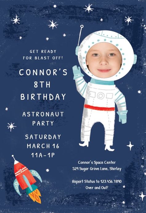 Birthday Invitation Card Online, Outer Space Birthday Invitations, Space Invitation, Free Printable Birthday Cards, 2nd Birthday Party For Boys, Birthday Invitation Card Template, Space Birthday Invitation, Astronaut Party, Baby Birthday Invitations