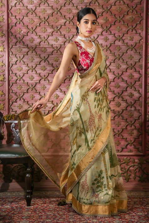 Buy Archana Jaju Hand Painted Kalamkari Saree With Blouse Online | Aza Fashions Coffee Saree, Archana Jaju, Hand Painted Sarees, Kalamkari Saree, Indian Clothes, Saree With Blouse, Blouse Online, Designer Gowns, Printed Sarees