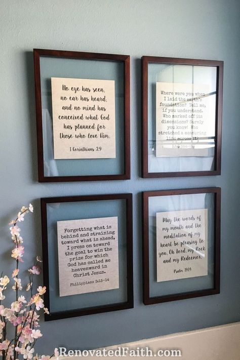 Floating Frames with Easy Wall Art - How to make free Scripture printables.  This DIY decor is great for the bedroom, kitchen, or living room and includes different typography options of Bible verses.  Also cute in for girls room.  DIY wall decor with the words of Jesus.  Easy wall art. #faith #diydecor Easy Wall Art, Free Scripture Printables, Frame Tutorial, Floating Picture Frames, Floating Frames, Diy Living Room Decor, Diy Wand, Paint Modern, Simple Wall Art