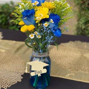 50th Class Reunion Centerpieces Table Decorations, Class Reunion Centerpieces, Ucla Party, Blue And Gold Graduation, 50th Class Reunion, Ucla Graduation, Reunion Centerpieces, 50th Birthday Centerpieces, Anniversary 50th