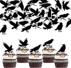 48 PCS Edible Crow Cupcake Toppers Halloween Black Crow Cupcake Picks Raven Halloween Crow Edible Cupcake Decorations for Horror Crow Halloween Theme Birthday Party Cake Decorations Supplies Crow Party Ideas, Halloween Theme Birthday Party, Crow Party, Edible Cupcake Decorations, Halloween Theme Birthday, Crow Halloween, Raven Halloween, Cupcake Decorations, Edible Cupcake Toppers