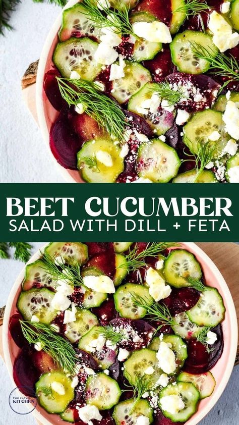 Easy beet and cucumber salad with feta for the perfect healthy dinner or easy weeknight meal as the main dish. Beet and cucumber salad with feta and dill is packed with sweet, savory, earthy, tangy, and salty flavors. Crunchy cucumbers, tender cooked beets, and a fresh lemon vinaigrette combine to create a delicious beet salad you'll crave. Made in just 30 minutes and using easy ingredients. A perfect summer recipe that's healthy! Add this to your healthy salad recipes! Beet And Cucumber Salad, Salad Recipes Summer, Cucumber Beet Salad, Dill Salad Recipe, Cooked Beets, Cucumber Boats, Beet Salad With Feta, Fancy Salads, Beet Salad Recipes