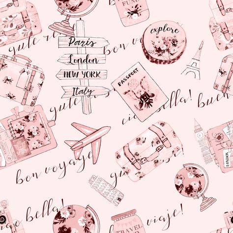 Travel Pattern Illustration, Boulet Journal, Papers Background, Clip Art Freebies, Travel Pattern, Landscape Clipart, Scrapbook Elements, Travel Clipart, Patterns Simple