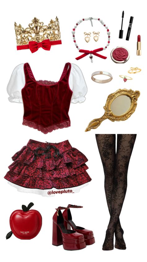 outfit inspired by apple white from ever after high Descendants Clothes, Apple Costume, Queen Of Hearts Costume, Pretty Halloween Costumes, White Costumes, Character Inspired Outfits, Outfit Inspired, Apple White, Outfit Layout