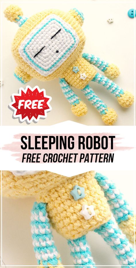 crochet Sleeping Robot free pattern     #amigurumi  #crochet#freecrochetpattern via @shareapattern.com Crochet Robot Pattern Free, Roblox Crochet Pattern Free, Crochet Robot, Crochet Turtle Pattern, Scrap Crochet, Crochet Toys Free, Crochet Toddler, Crochet Keychain Pattern, Crochet Turtle