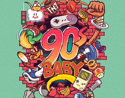 90s Baby Tattoo, Screen Printing Artwork, Baby Tattoo Designs, Sketch Tattoo Design, 90s Baby, Party Mix, Dope Cartoon Art, Commissioned Artwork, Pop Art Wallpaper