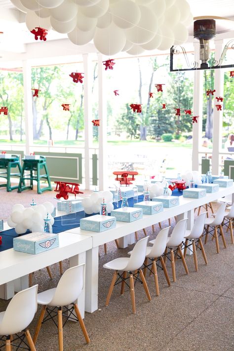 Aviator First Birthday Party, Aviator Party Theme 1st Birthdays, Aeroplane Party Ideas Boys, Airplane Themed Birthday Party Food, Helicopter Themed Birthday Party, Two Fly Birthday Party Boy, Airplane Centerpieces, Air Plane Birthday, Plane Birthday Party Ideas