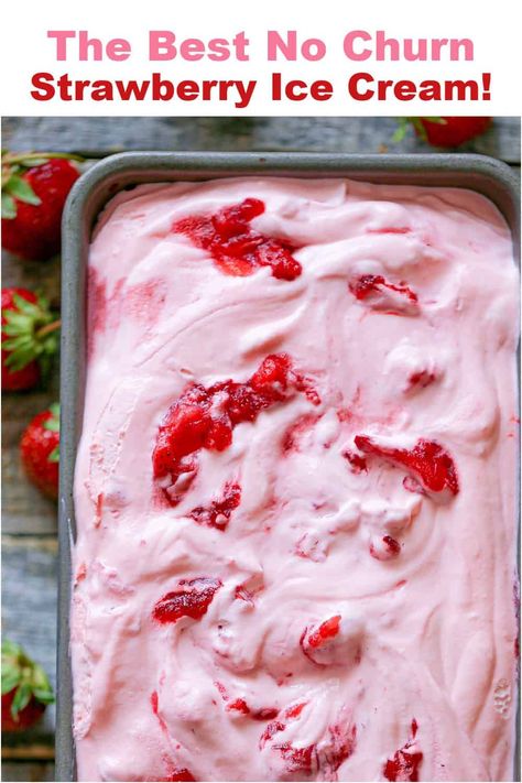 Get ready to dive into the most indulgent and easy-to-make homemade strawberry ice cream! This no-churn recipe is perfect for all those hot summer days where refreshing and creamy desserts are in high demand. With only a handful of ingredients and a simple process, you'll be digging into your very own scoop of strawberry heaven in no time! :strawberry: No Churn Strawberry Ice Cream, Fresh Strawberry Cobbler, Crescent Chicken, Homemade Strawberry Ice Cream, Strawberry Ice Cream Recipe, Strawberry Treats, Homemade Banana Pudding, Gluten Free Ice Cream, Making Homemade Ice Cream