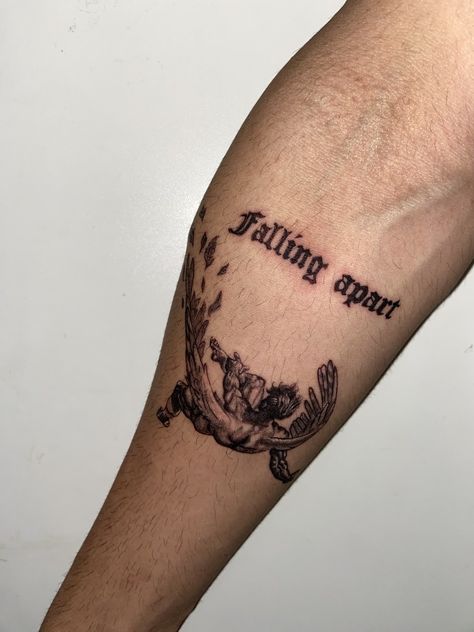 Angel Falling Tattoo, Falling Man Tattoo, Tough Tattoos, Falling Angel Tattoo, Good Vibes Tattoo, Vibes Tattoo, Falling Angel, Fallen Angel Tattoo, Serpent Tattoo