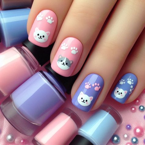 #kitten  #nails   #cute  #summer_nails Cute Cat Nail Art, Kitten Nails, Pastel Goth Nails, French Manicure Acrylic Nails, Kids Nail Designs, Cat Nail Art, Hand Shadows, Nail Art For Kids, Cat Nail