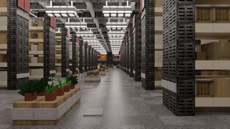 Minecraft Warehouse Interior, Minecraft Workshop Interior, Minecraft Warehouse Ideas, Minecraft Warehouse, Minecraft Storage, Minecraft Underground, Interior Minecraft, Modern Warehouse, Minecraft Images