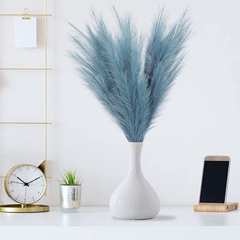 Blue Pampas Grass Decor, Boho Pampas Grass Decor, Seashell Vase, Blue Pampas, Grass Centerpiece, Faux Pampas, Wedding Home Decor, Grass Decor, Pampas Grass Decor