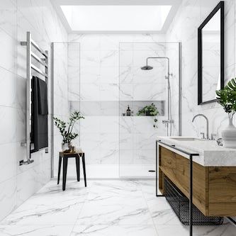 Marble Tile Bathroom, White Marble Bathrooms, Marble Tile Floor, Bathroom Wall Tile, Bathroom Floor Tiles, Marble Bathroom, Marble Floor, Marble Effect, Wall And Floor Tiles